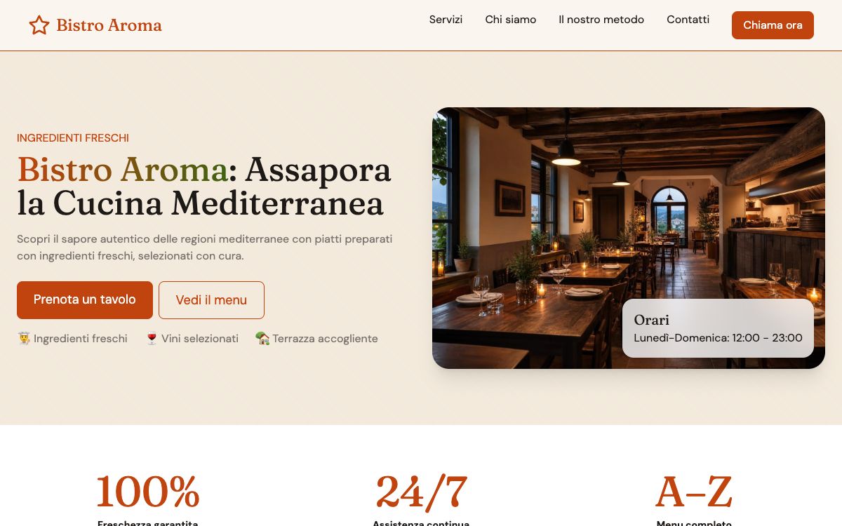 Sito vetrina Bistro Aroma — Ristorante, creato con SitoMat
