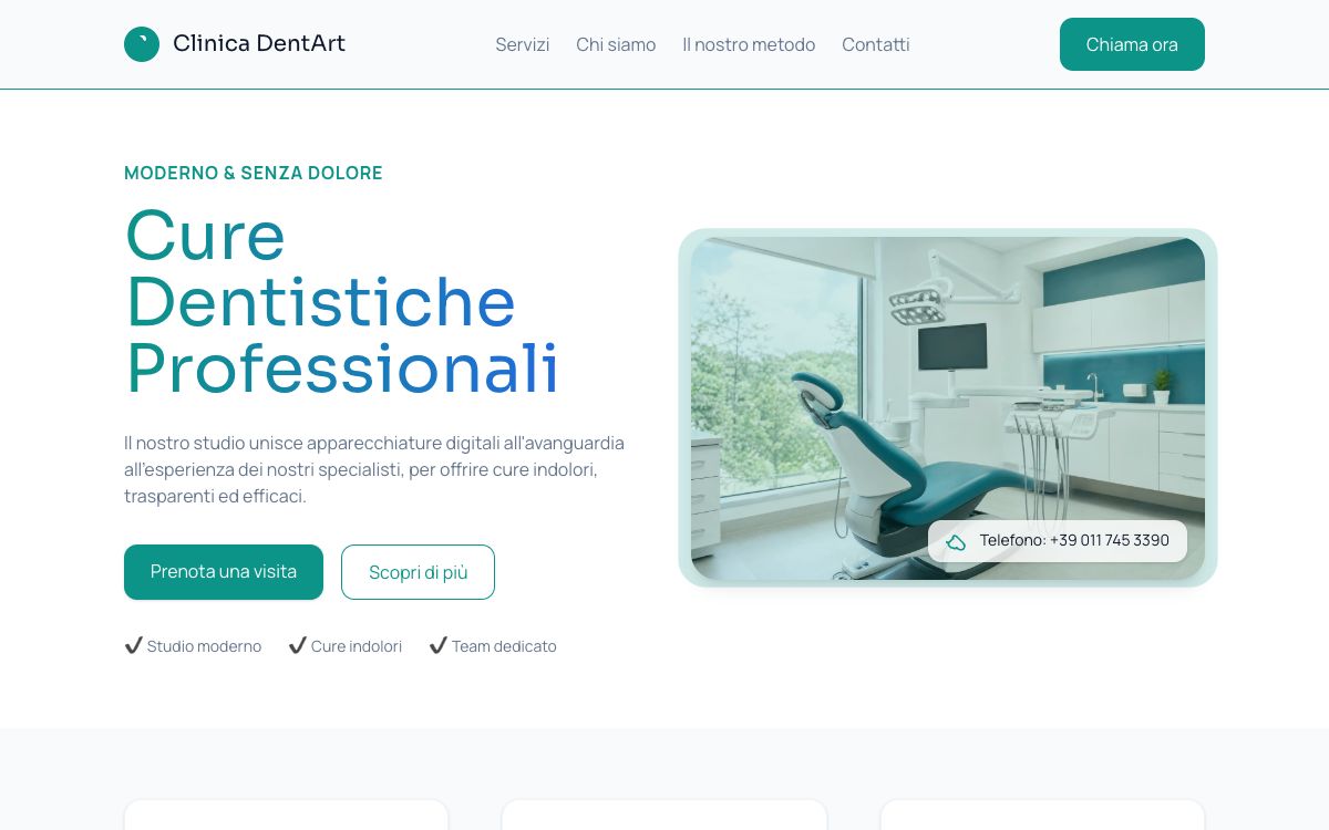 Sito vetrina Clinica DentArt — Studio dentistico, creato con SitoMat